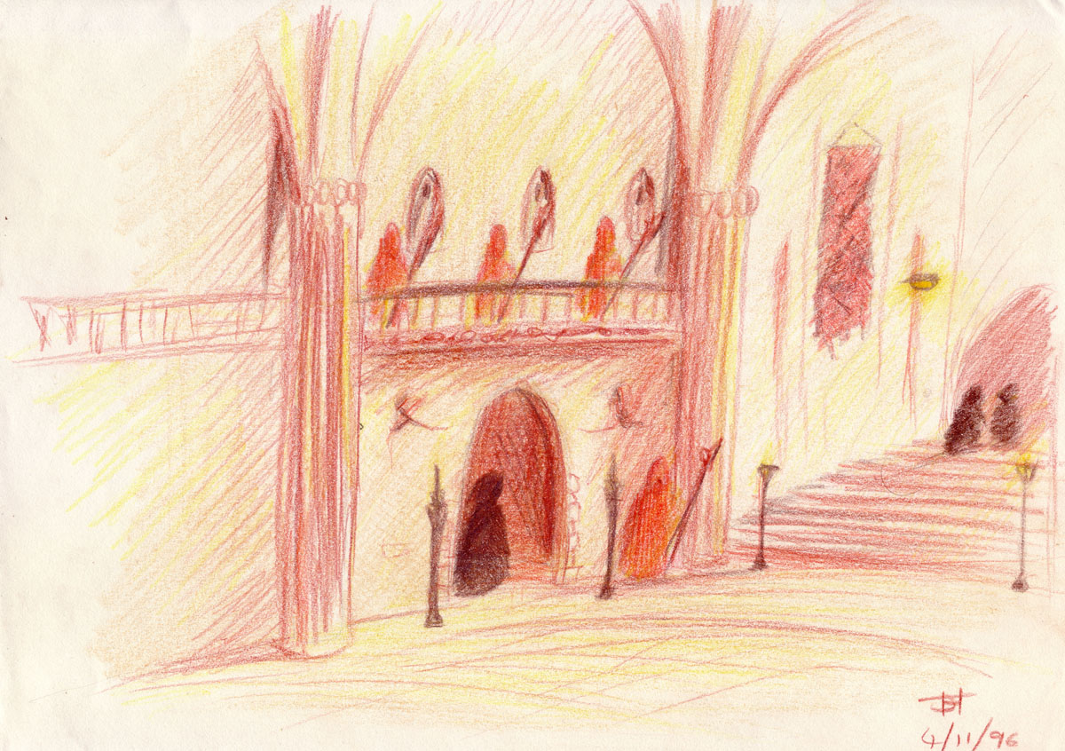 Colour sketch of a mysterious hall