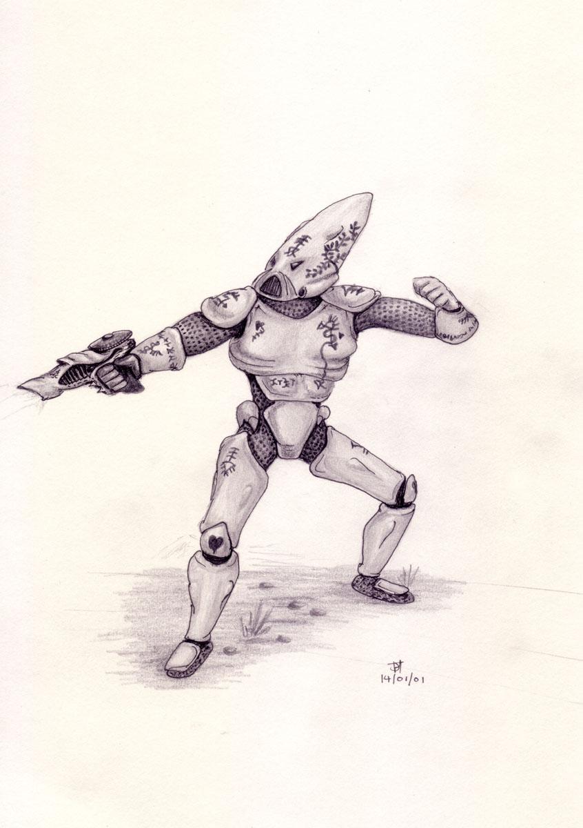 Drawing of an Eldar Guardian in wargear