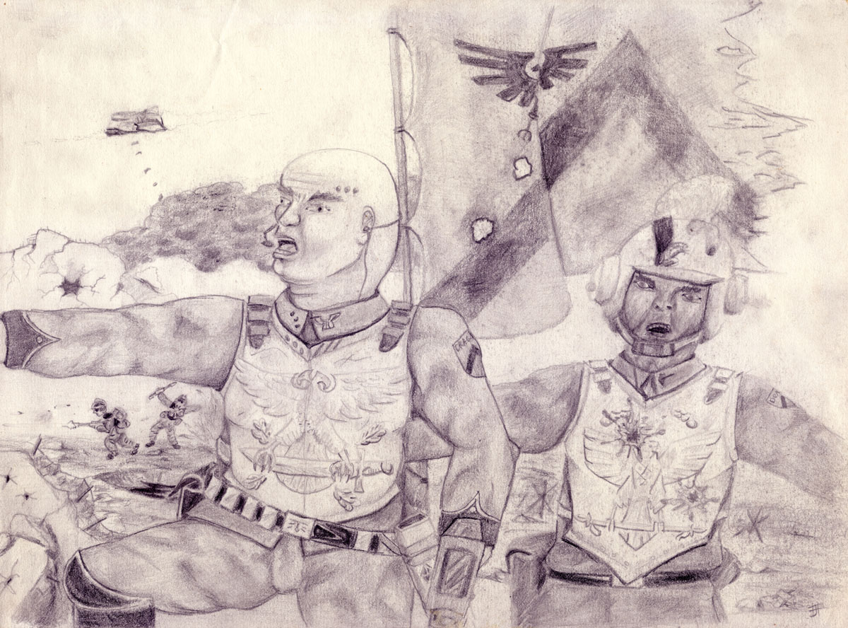 Drawing of an Imperial Guard Commander in battle