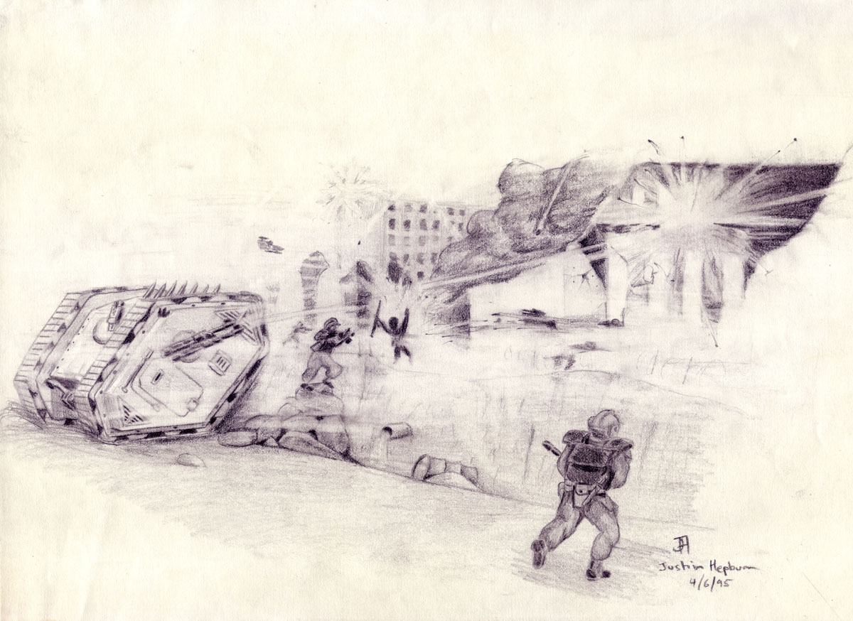 Drawing of an Imperial Guard regiment on the attack