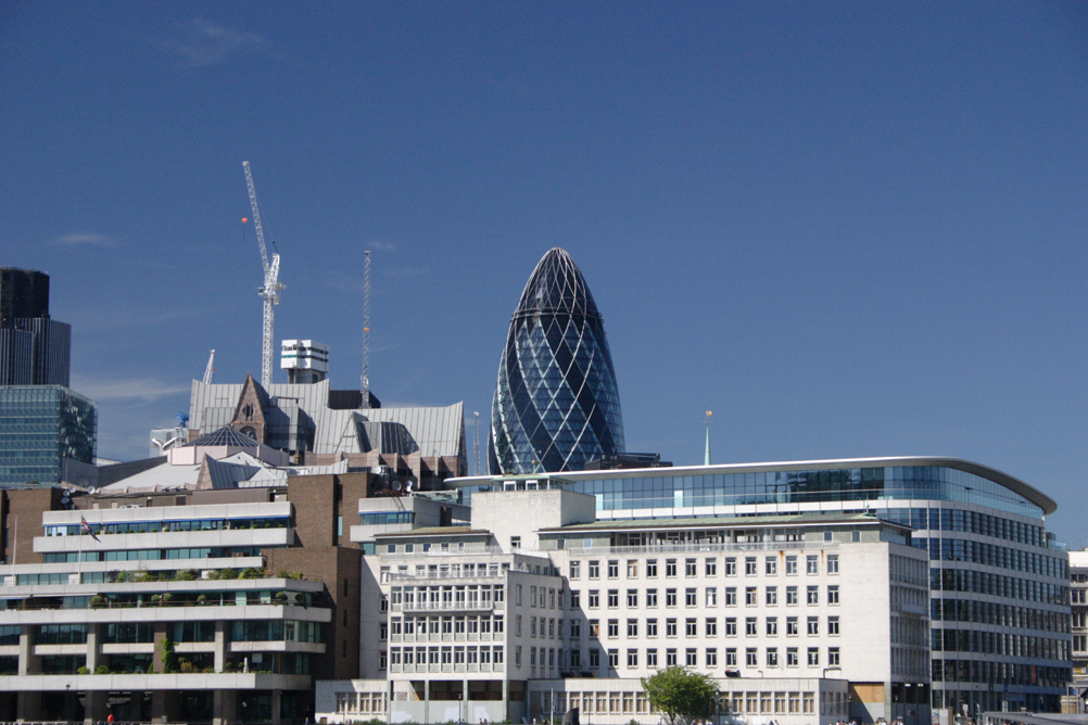 Swiss Re Tower - aka the Gherkin from next to the London Assembly Building.