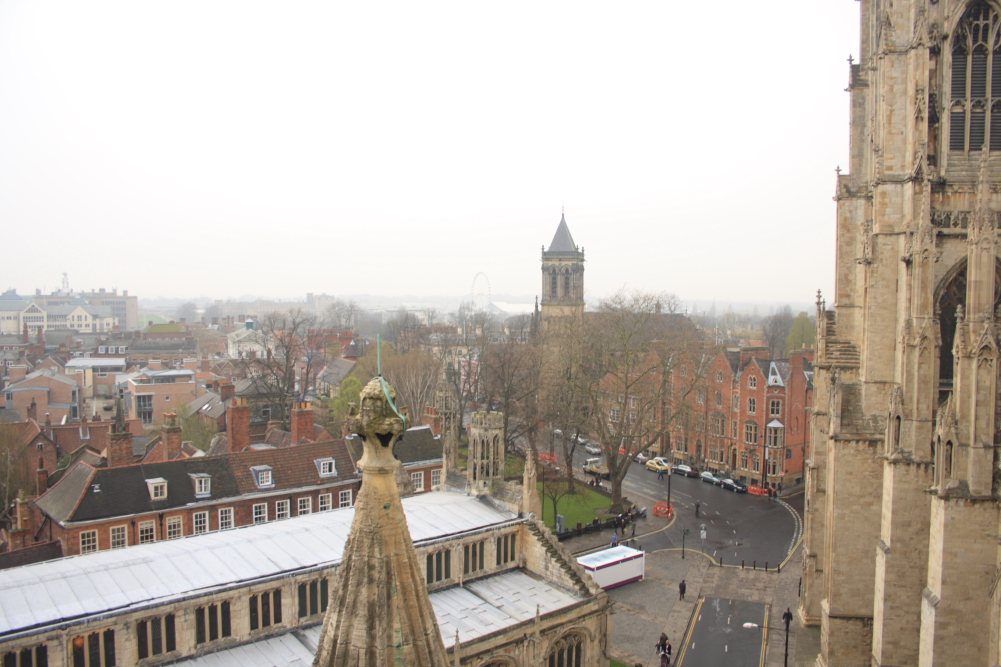 View over York from halfway up to the tower at York Minster