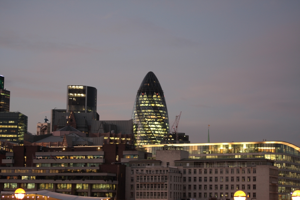 The city of London from sunset until night