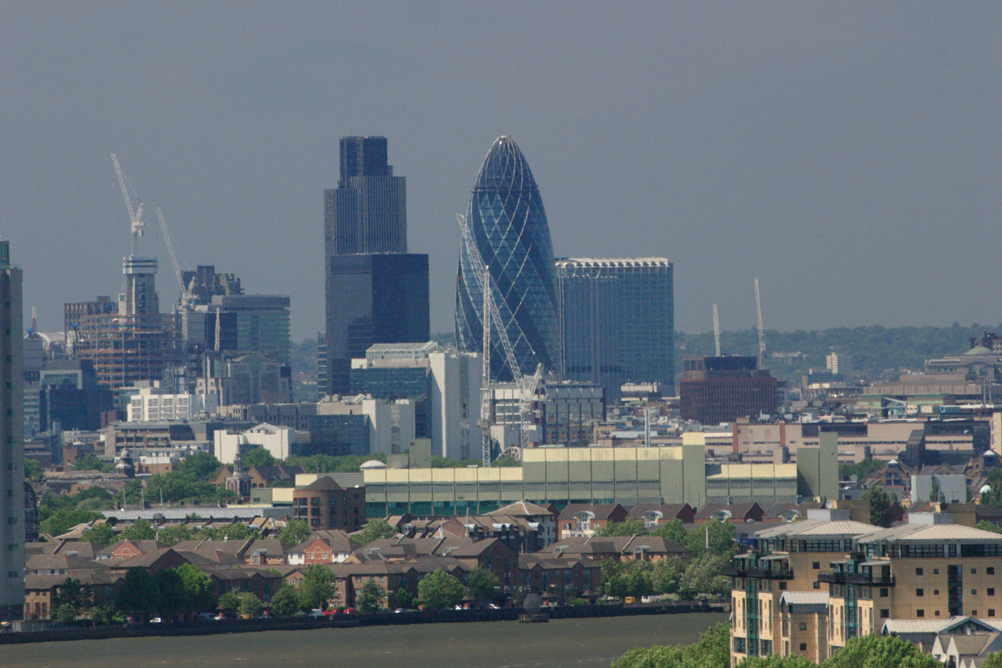 City of London as seen from Greenwich Observatory, Nat West Tower and the Swiss Re Tower can both be clearly seen.